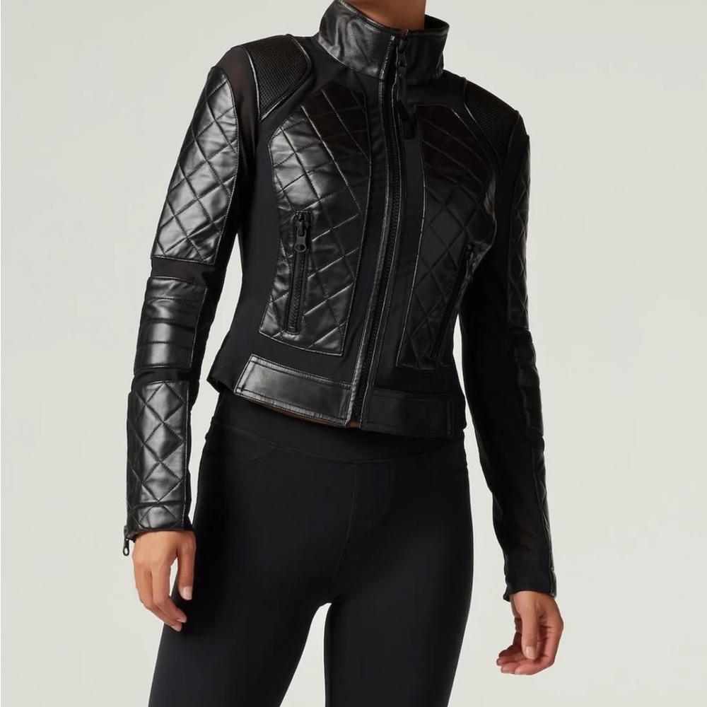 Black stretch fitted Moto jacket with back lacing